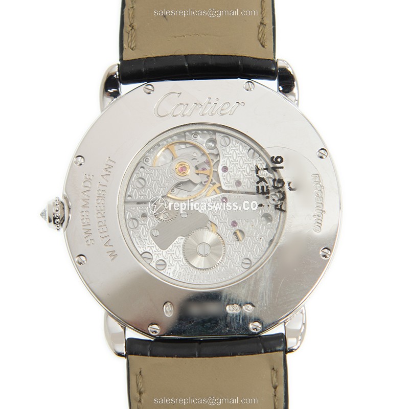 Cartier WR007007 RONDE LOUIS CARTIER - Manual - 18kt White Gold - Diamond - Silver Dial - Black Alligator Strap - View 3