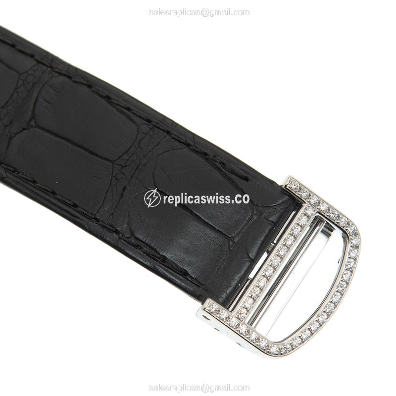 Cartier WR007007 RONDE LOUIS CARTIER - Manual - 18kt White Gold - Diamond - Silver Dial - Black Alligator Strap - View 4