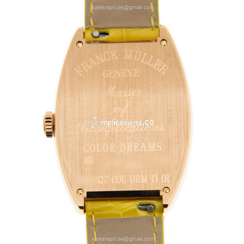 Franck Muller Replica - 18kt Rose Gold - Diamond - Quartz - Silver Dial - Alligator Yellow - View 3