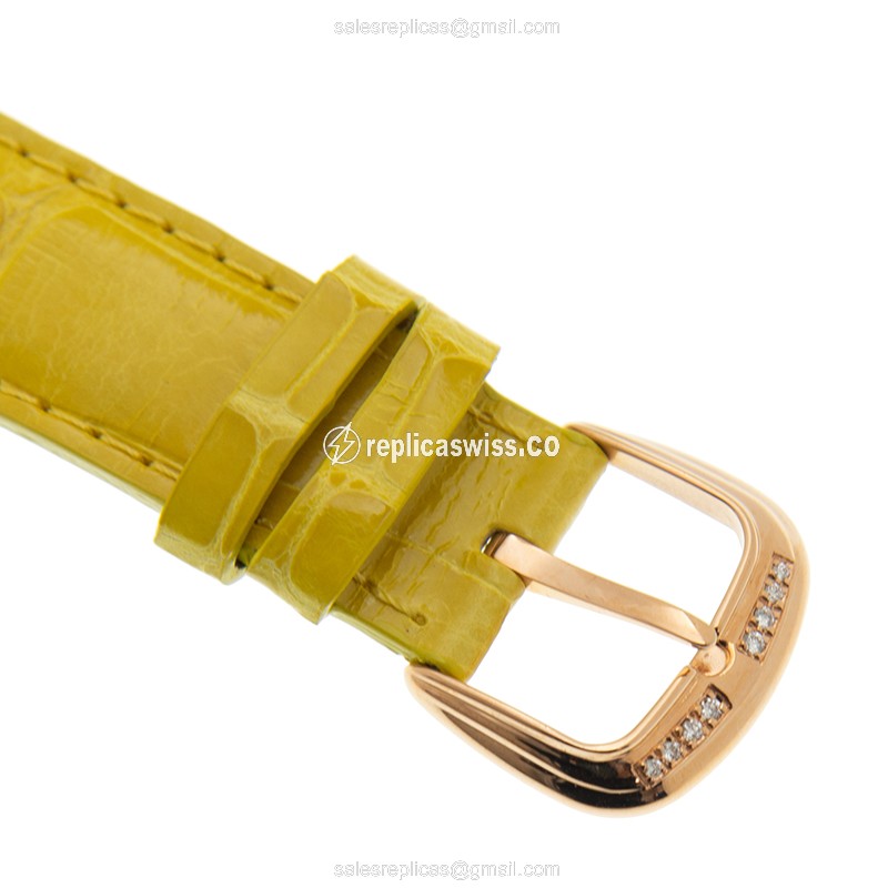 Franck Muller Replica - 18kt Rose Gold - Diamond - Quartz - Silver Dial - Alligator Yellow - View 4