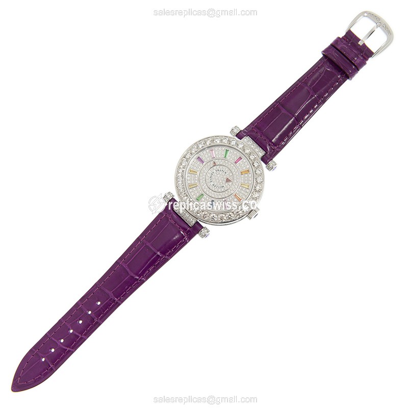 Franck Muller DM42 COL DRM Double Mystery - Automatic - 18kt White Gold - Diamond Set - Silver Dial - Alligator Strap - View 2