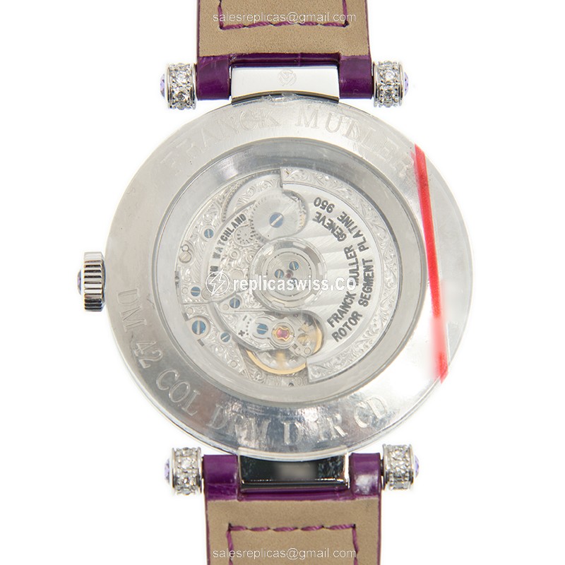 Franck Muller DM42 COL DRM Double Mystery - Automatic - 18kt White Gold - Diamond Set - Silver Dial - Alligator Strap - View 3