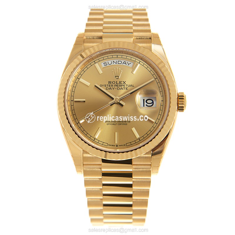 Rolex DAY-DATE Replica | Automatic | 18kt Gold Case | Gold Dial | Gold Clasp - View 2