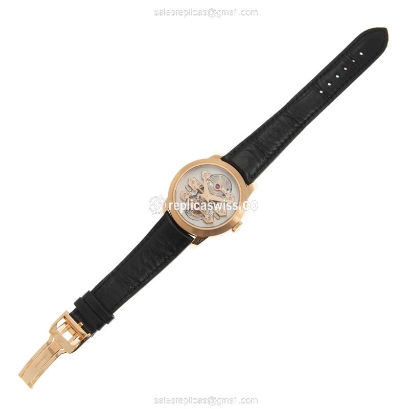 Girard Perregaux BRIDGES Replica - Automatic 18kt Rose Gold - White Dial - Black Alligator Strap - View 2