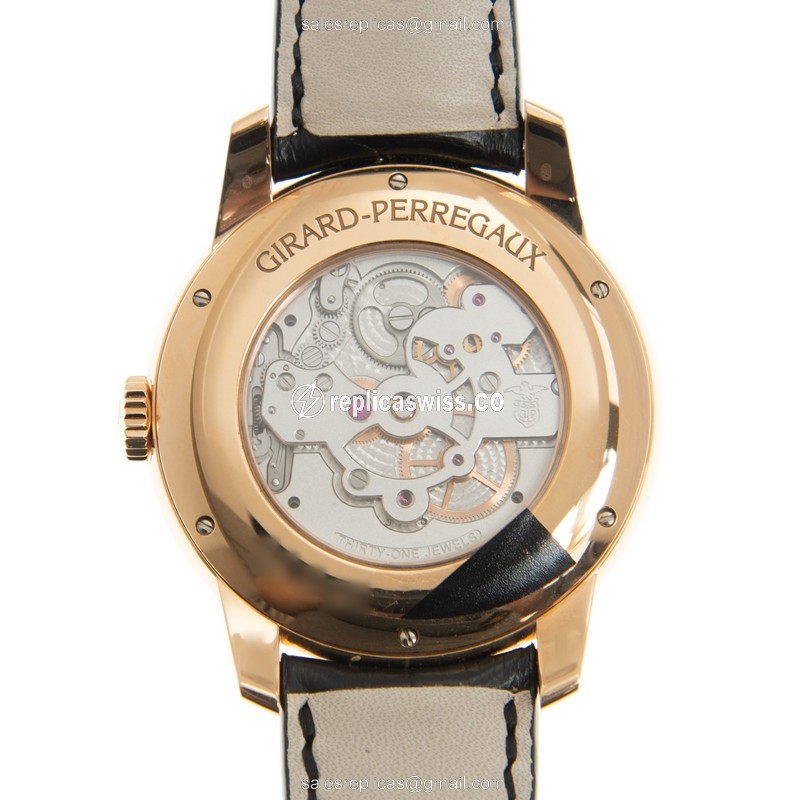 Girard Perregaux BRIDGES Replica - Automatic 18kt Rose Gold - White Dial - Black Alligator Strap - View 3