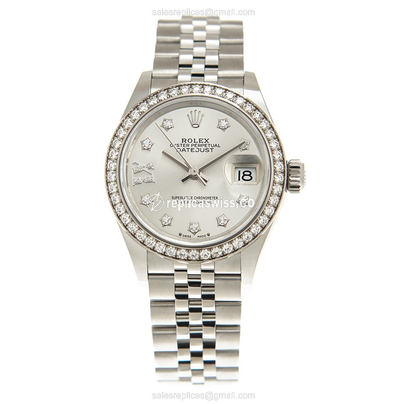 Rolex Datejust Replica - Automatic - White Gold - Diamond Bezel - Silver Dial - View 2