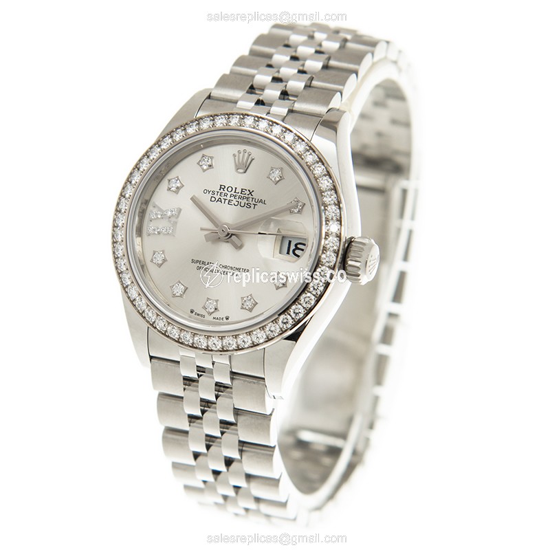 Rolex Datejust Replica - Automatic - White Gold - Diamond Bezel - Silver Dial - View 3