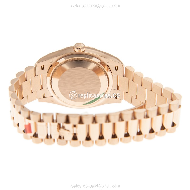 Rolex DAY-DATE Replica - Automatic - 18kt Rose Gold - Brown Dial - Gold Clasp & Strap - View 4