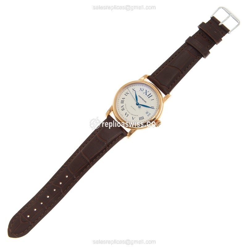Mont Blanc STAR - Automatic - 18kt Rose Gold Case - White Dial - Brown Alligator Strap - View 2