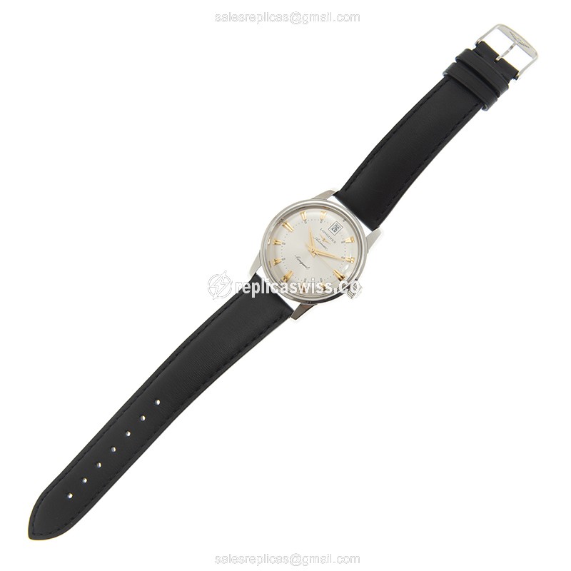 Longines Heritage Replica - Automatic - Stainless Steel - Silver Dial, Leather Strap - View 2