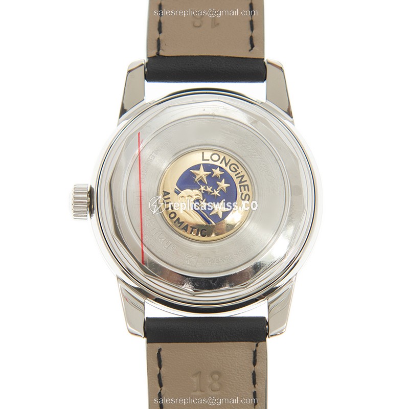 Longines Heritage Replica - Automatic - Stainless Steel - Silver Dial, Leather Strap - View 3