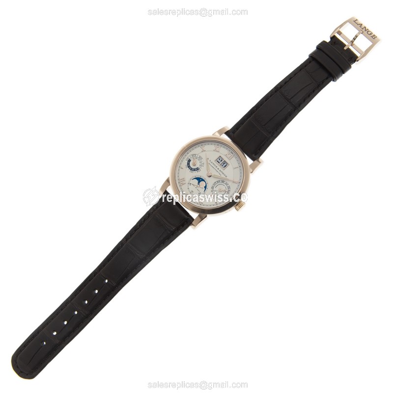A Lange & Sohne SAXONIA Replica - Automatic - 18kt Rose Gold - White Dial - Brown Alligator Strap - View 2
