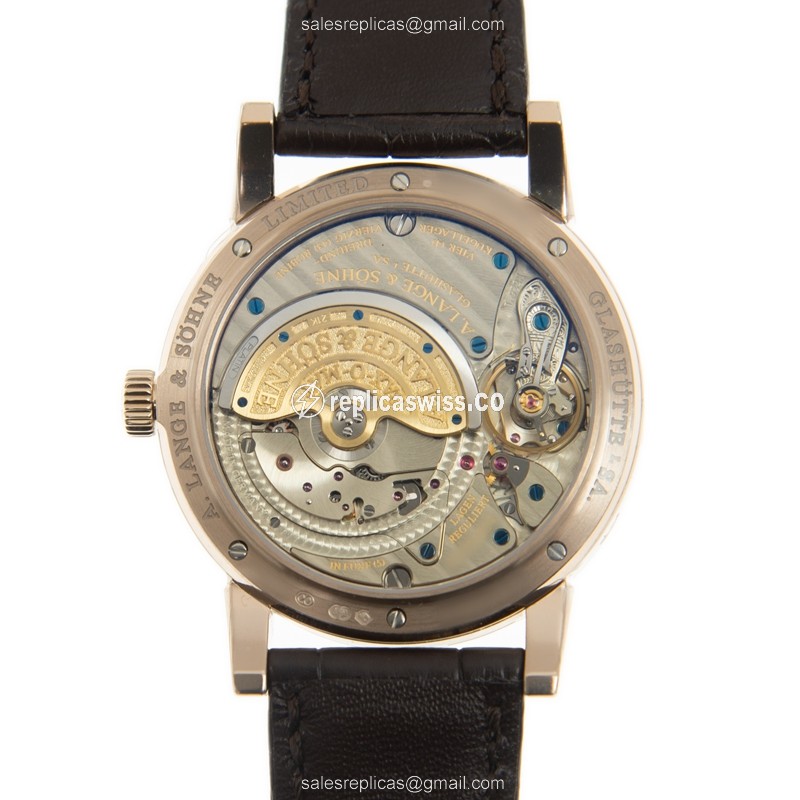 A Lange & Sohne SAXONIA Replica - Automatic - 18kt Rose Gold - White Dial - Brown Alligator Strap - View 3