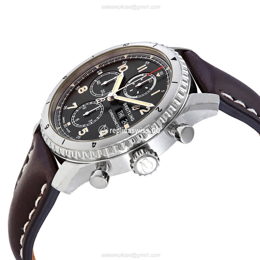 Breitling AVIATOR 8 Replica - Automatic - Steel Case - Black Dial - Brown Cowhide Strap - View 2