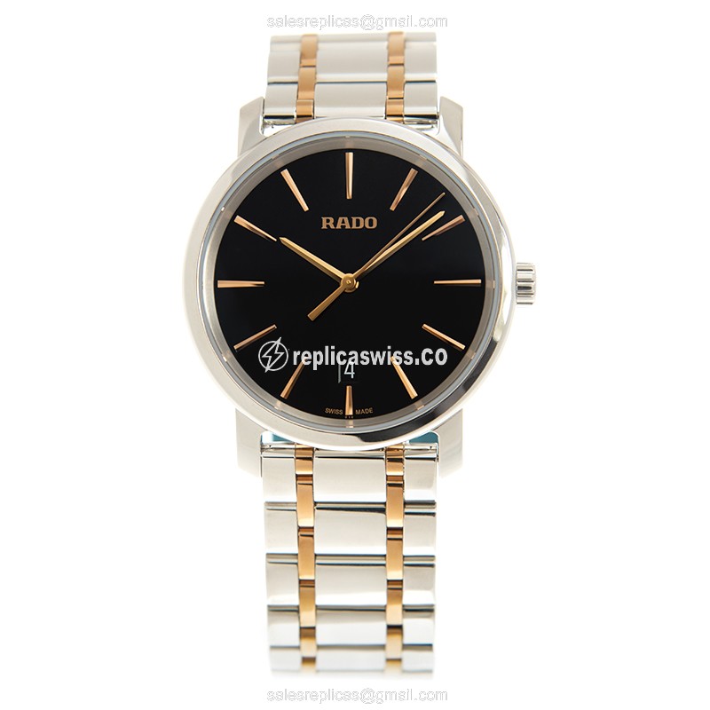 Rado DIAMASTER Quartz - Gold & Steel - Black Dial - Gold Strap - Clasp - View 2