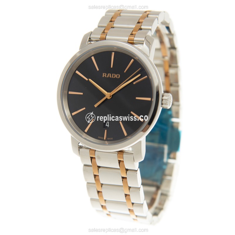 Rado DIAMASTER Quartz - Gold & Steel - Black Dial - Gold Strap - Clasp - View 3