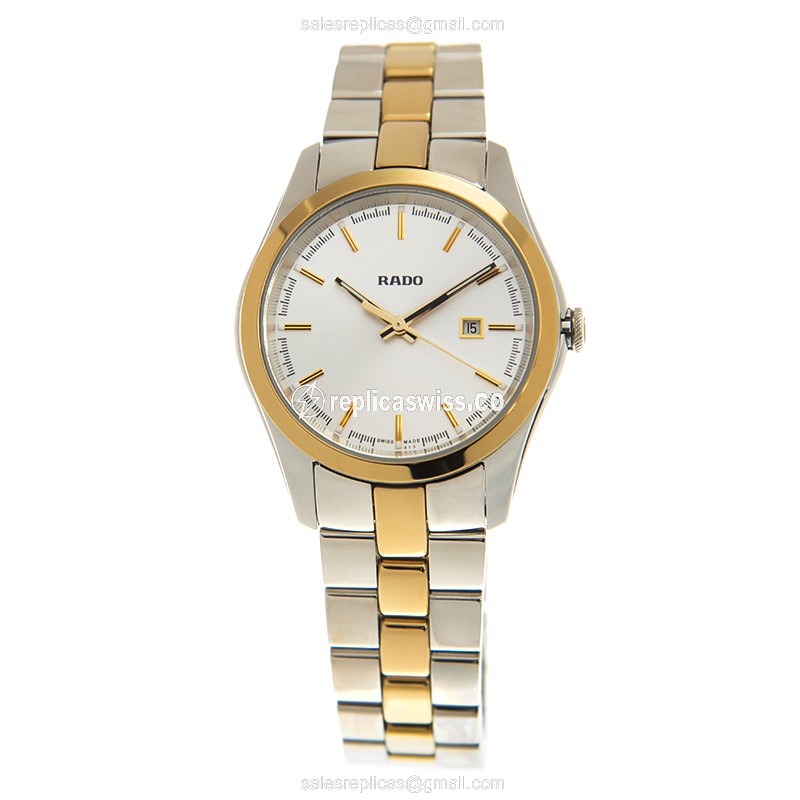 Rado R32975102 HYPERCHROME Quartz - Gold-Plated Case - Silver Dial - Gold Band - View 2