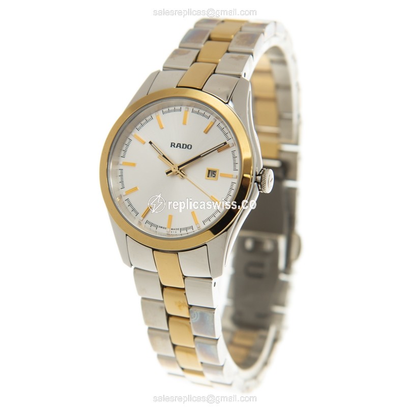 Rado R32975102 HYPERCHROME Quartz - Gold-Plated Case - Silver Dial - Gold Band - View 3