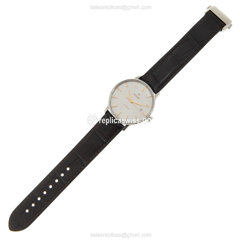 Rado COUPOLE CLASSIC Replica - Automatic - Stainless Steel - White Dial - Brown Leather Strap - View 2