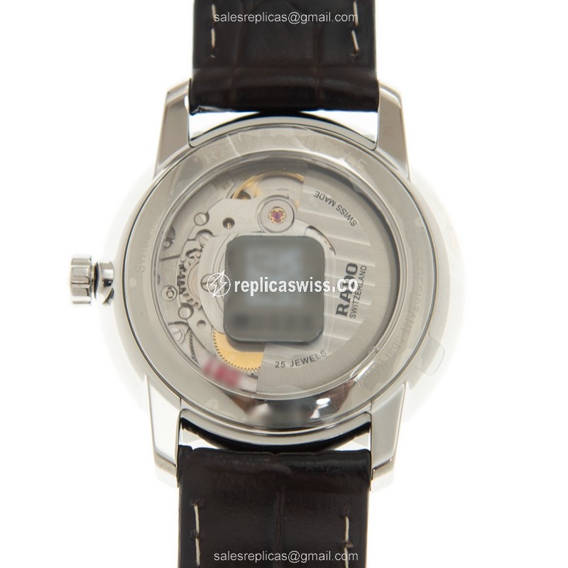Rado COUPOLE CLASSIC Replica - Automatic - Stainless Steel - White Dial - Brown Leather Strap - View 3