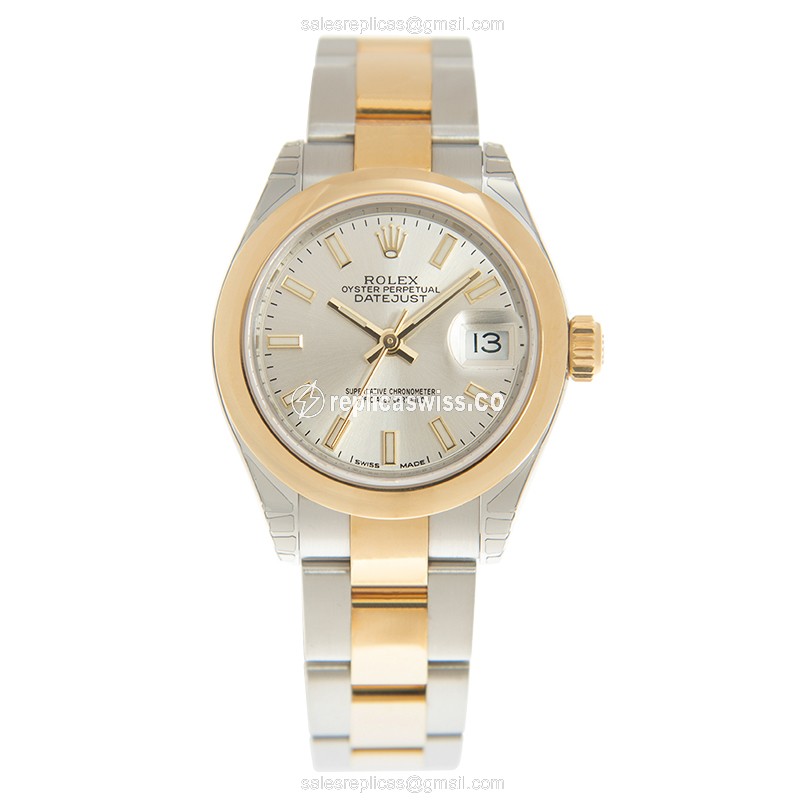 Rolex DATEJUST Replica: Automatic, 18kt Gold/Steel Case, Silver Dial, Gold/Steel Strap - View 2