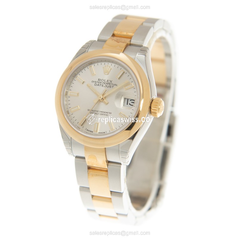 Rolex DATEJUST Replica: Automatic, 18kt Gold/Steel Case, Silver Dial, Gold/Steel Strap - View 3