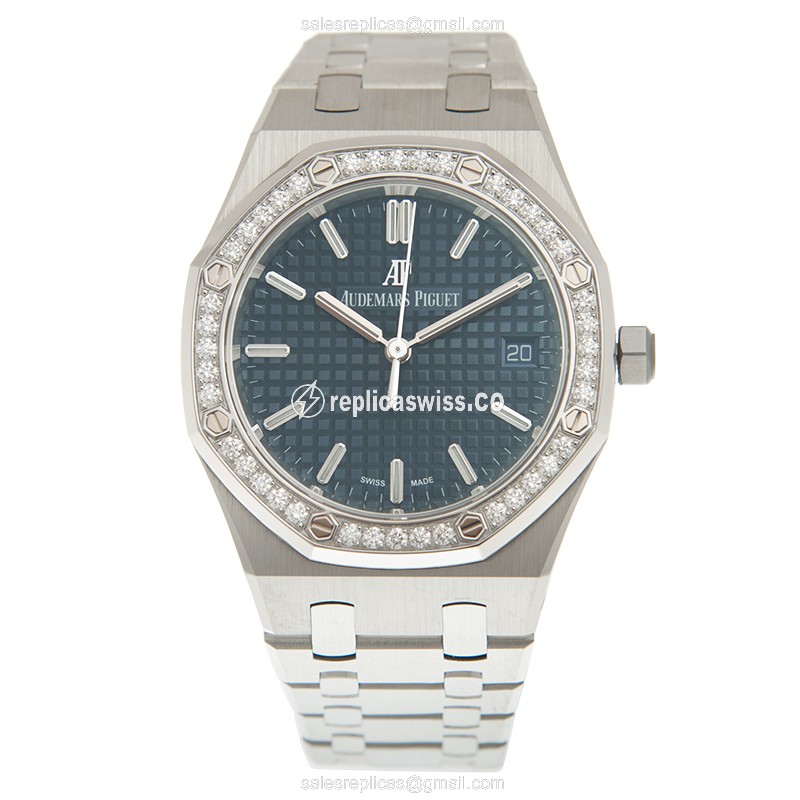 Audemars Piguet Royal Oak Replica - Automatic - Stainless Steel & Diamond Case - Blue Dial - Silver Steel Strap - View 2