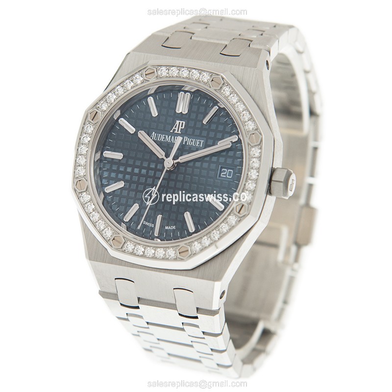 Audemars Piguet Royal Oak Replica - Automatic - Stainless Steel & Diamond Case - Blue Dial - Silver Steel Strap - View 3