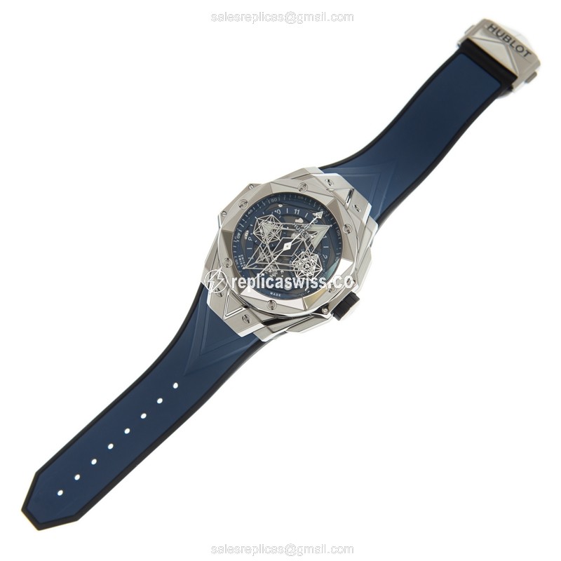 Hublot BIG BANG Replica - Automatic - Titanium Case - Blue Dial - Blue Rubber Strap - View 2