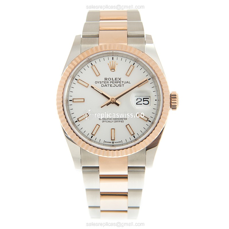 Rolex Datejust Replica - Automatic | 18kt Rose Gold & Steel | White Dial, Gold Clasp & Steel Strap - View 2