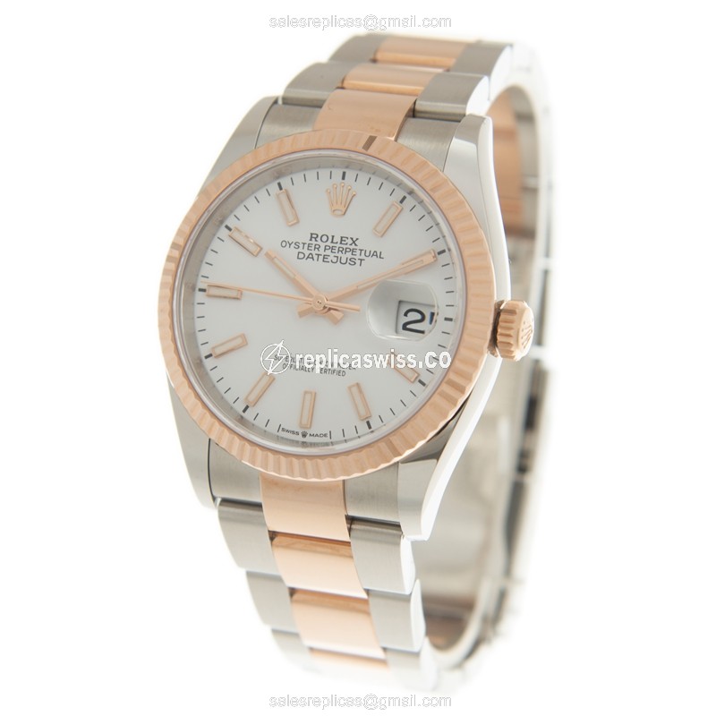 Rolex Datejust Replica - Automatic | 18kt Rose Gold & Steel | White Dial, Gold Clasp & Steel Strap - View 3
