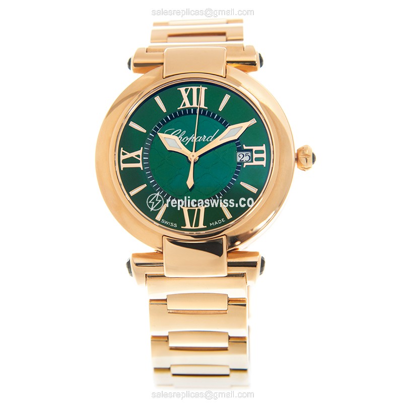 Chopard Imperiale Replica - Quartz - 18kt Rose Gold - Green Dial - Gold Strap - View 2