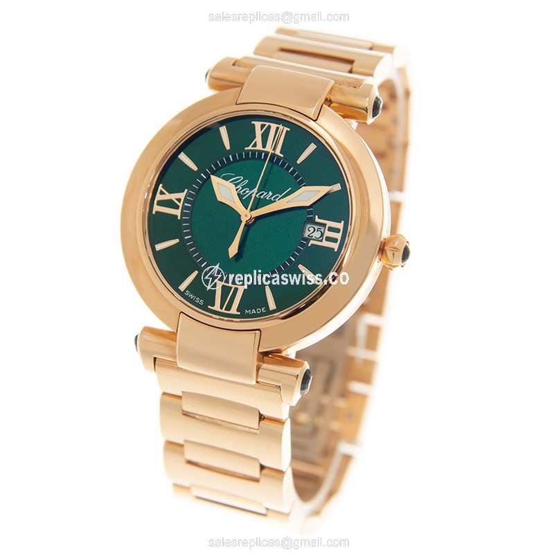Chopard Imperiale Replica - Quartz - 18kt Rose Gold - Green Dial - Gold Strap - View 3