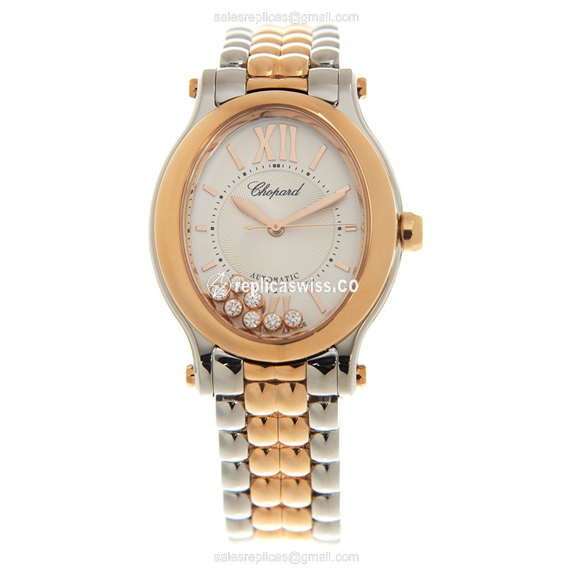 Chopard Happy Sport Replica - Automatic - 18kt Rose Gold & Steel - White Dial - View 2