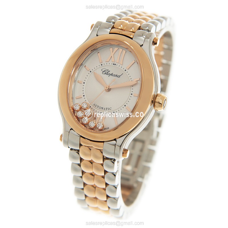 Chopard Happy Sport Replica - Automatic - 18kt Rose Gold & Steel - White Dial - View 3