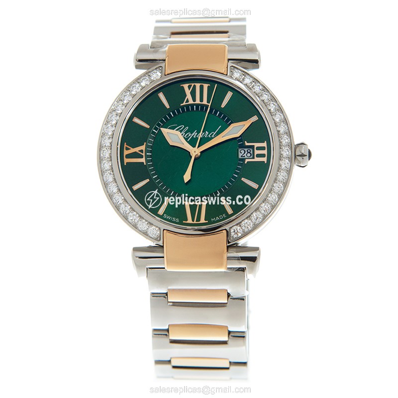 Chopard Imperiale 388532-6009 Quartz - 18kt Rose Gold - Green Dial - Diamond Clasp - Gold Steel Strap - View 2