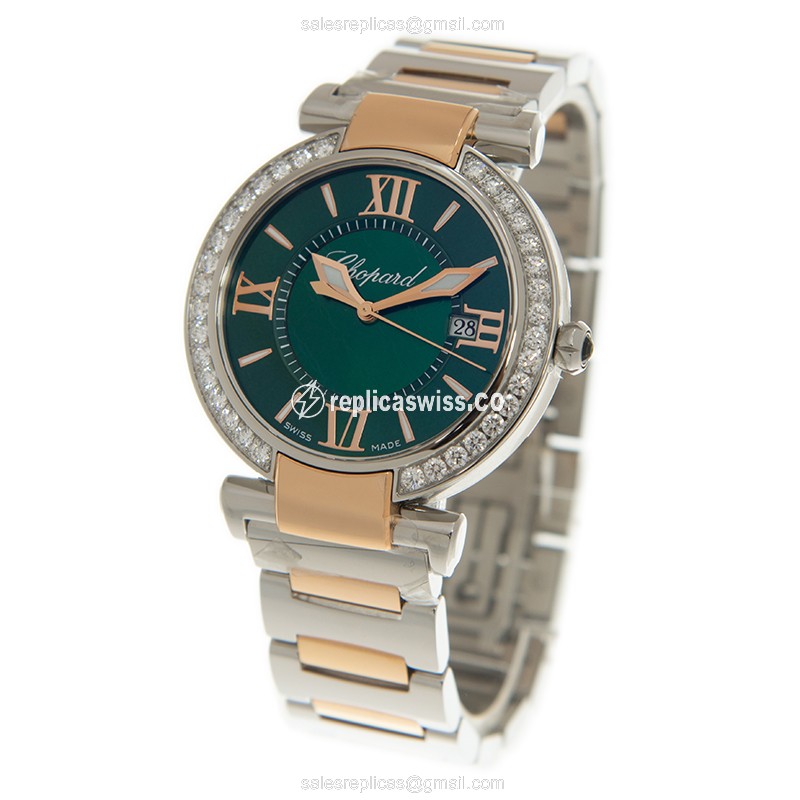 Chopard Imperiale 388532-6009 Quartz - 18kt Rose Gold - Green Dial - Diamond Clasp - Gold Steel Strap - View 3