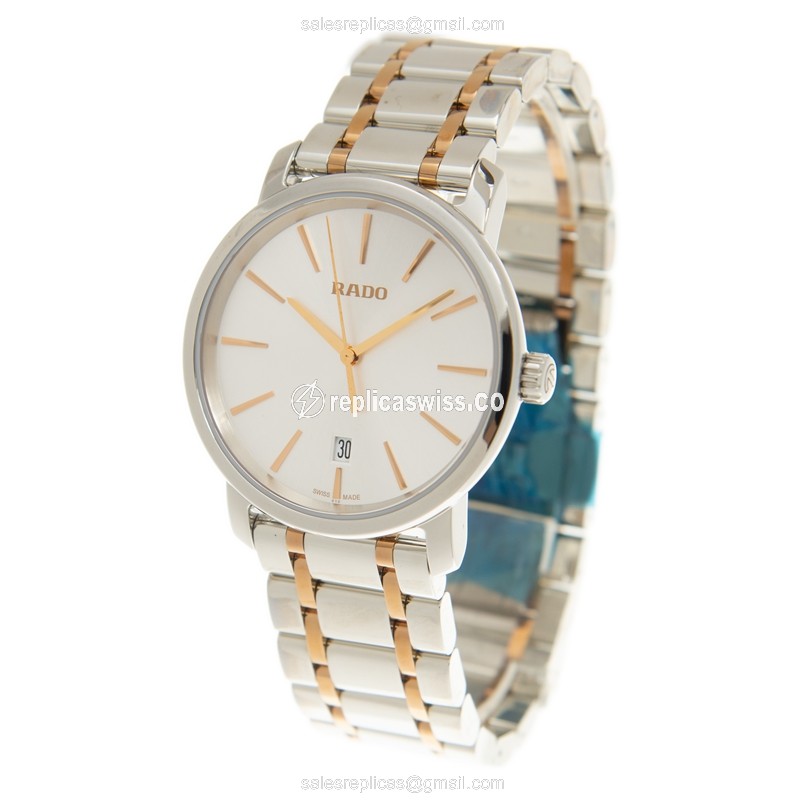 Rado DIAMASTER Quartz - Gold-Plated & Stainless - Silver Dial - Gold Strap - View 3