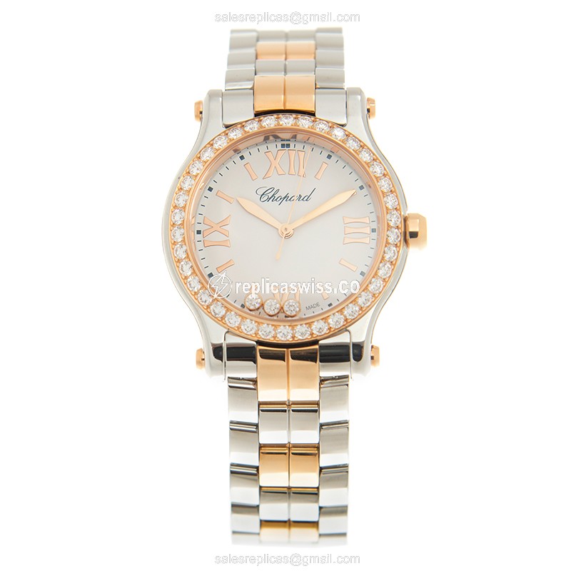 Chopard Happy Sport Quartz - 18kt Rose Gold Steel - White Dial - Gold Strap - View 2