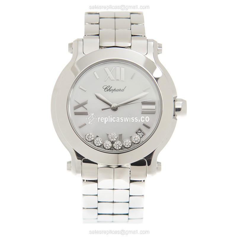 Chopard Happy Sport Replica - Quartz - Steel - White Dial - Silver Steel Clasp - View 2