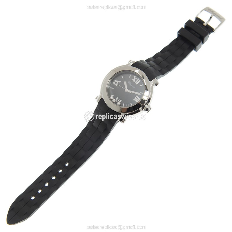 Chopard Happy Sport Quartz - Black Dial - Steel Case - Rubber Black Strap - View 2