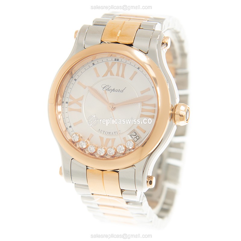 Chopard Happy Sport 278559-6002 - Automatic - 18kt Rose Gold Case - White Dial - Gold Strap - View 3