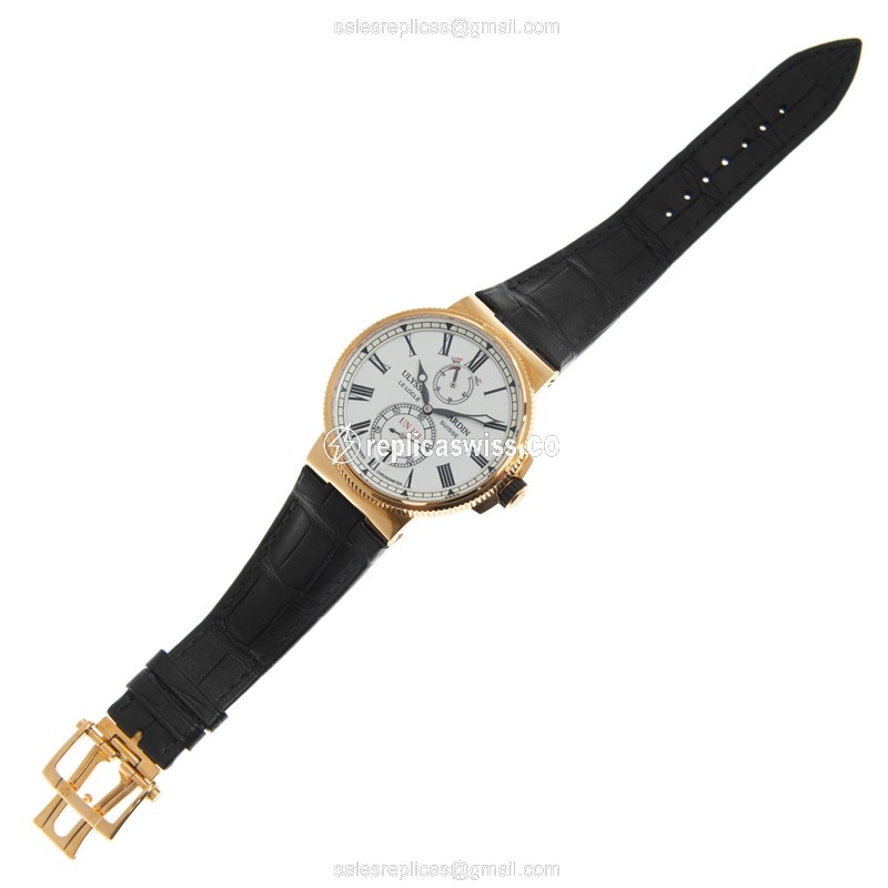 Ulysse Nardin 1186-122/40 MARINE - Auto 18kt Rose Gold - White Dial - Black Alligator Strap - View 2