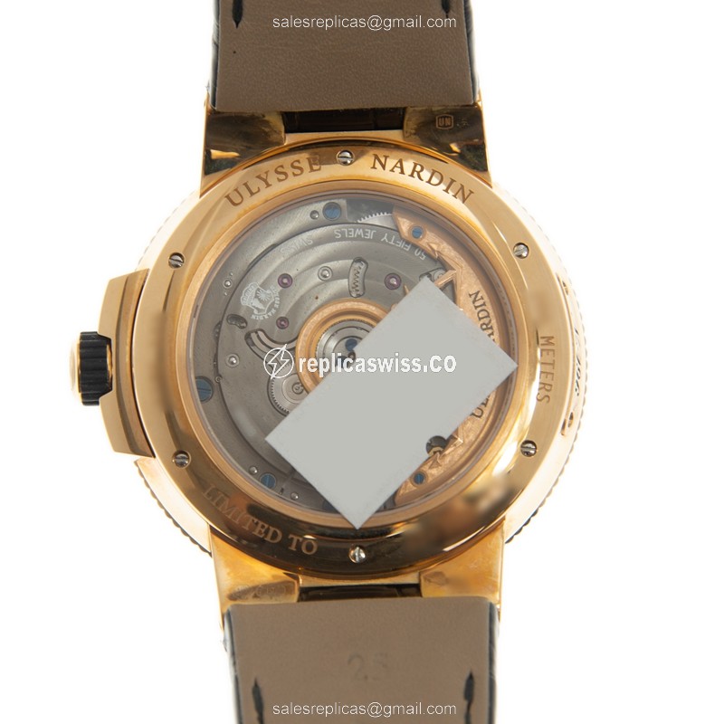 Ulysse Nardin 1186-122/40 MARINE - Auto 18kt Rose Gold - White Dial - Black Alligator Strap - View 3