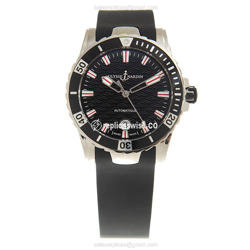 Ulysse Nardin MARINE Replica - Automatic - Black Dial - Steel Case - Rubber Black Strap - View 2