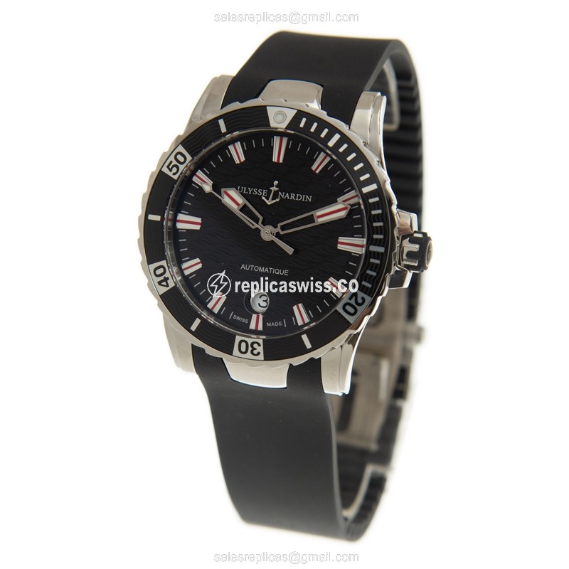 Ulysse Nardin MARINE Replica - Automatic - Black Dial - Steel Case - Rubber Black Strap - View 3
