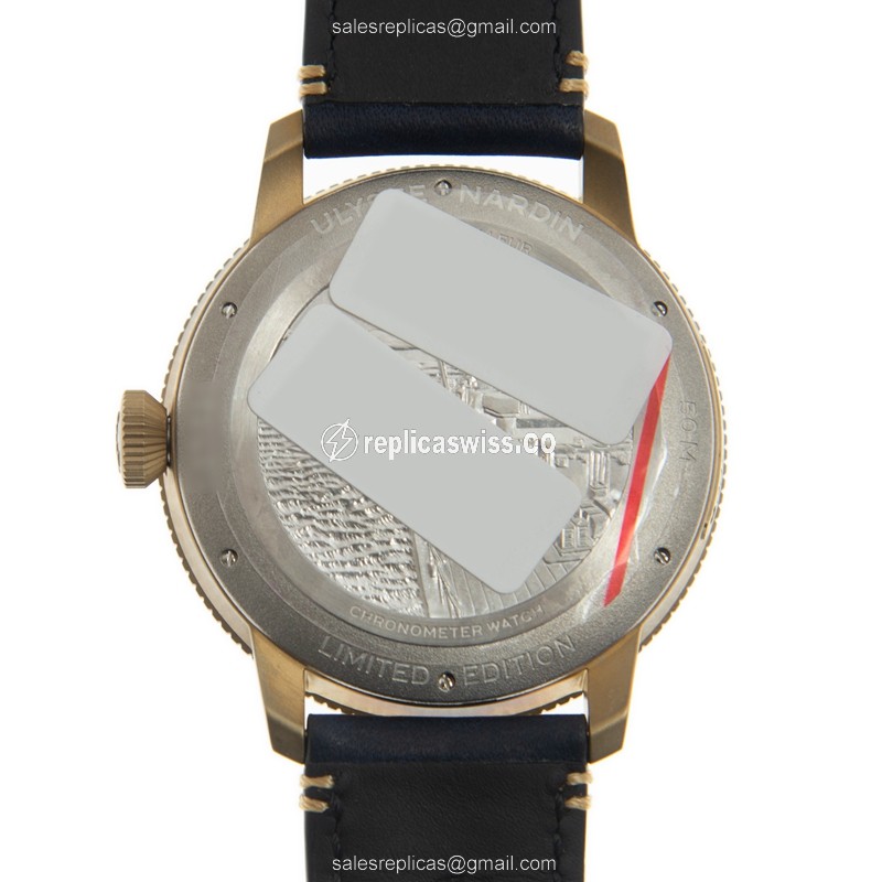 Ulysse Nardin 1187-320LE/63 Replica - Bronze Case - Black Dial - Blue Cowhide Strap - Automatic Movement - View 3