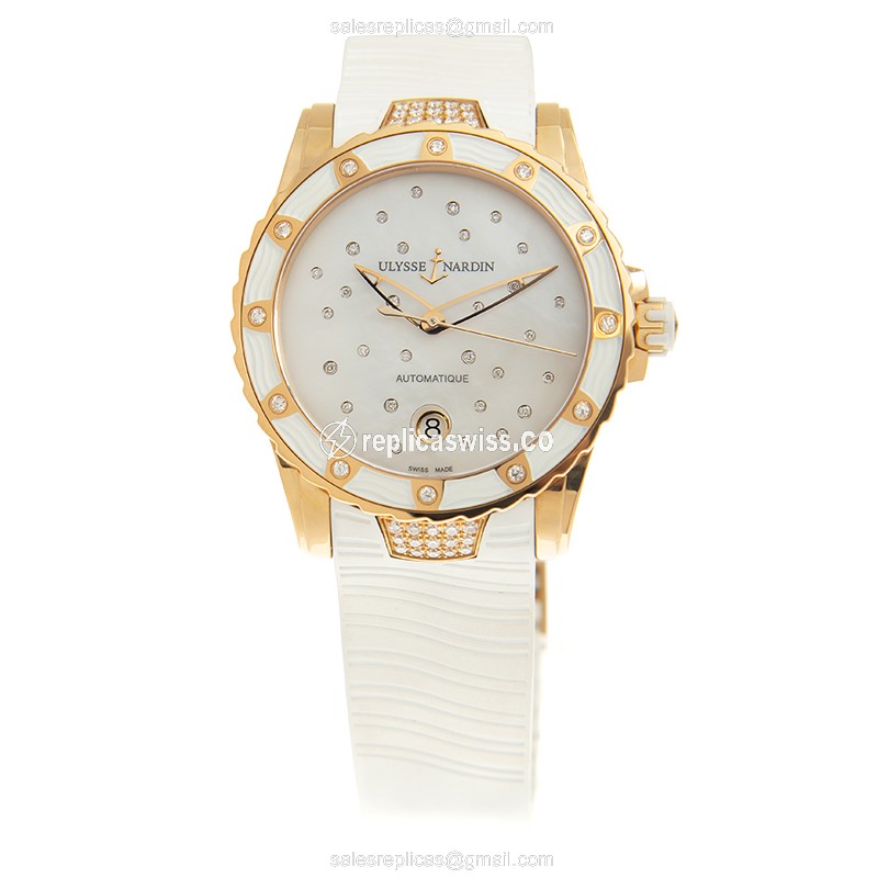 Ulysse Nardin Marine Replica - Automatic - 18kt Rose Gold - White Dial - Rubber Strap - View 2