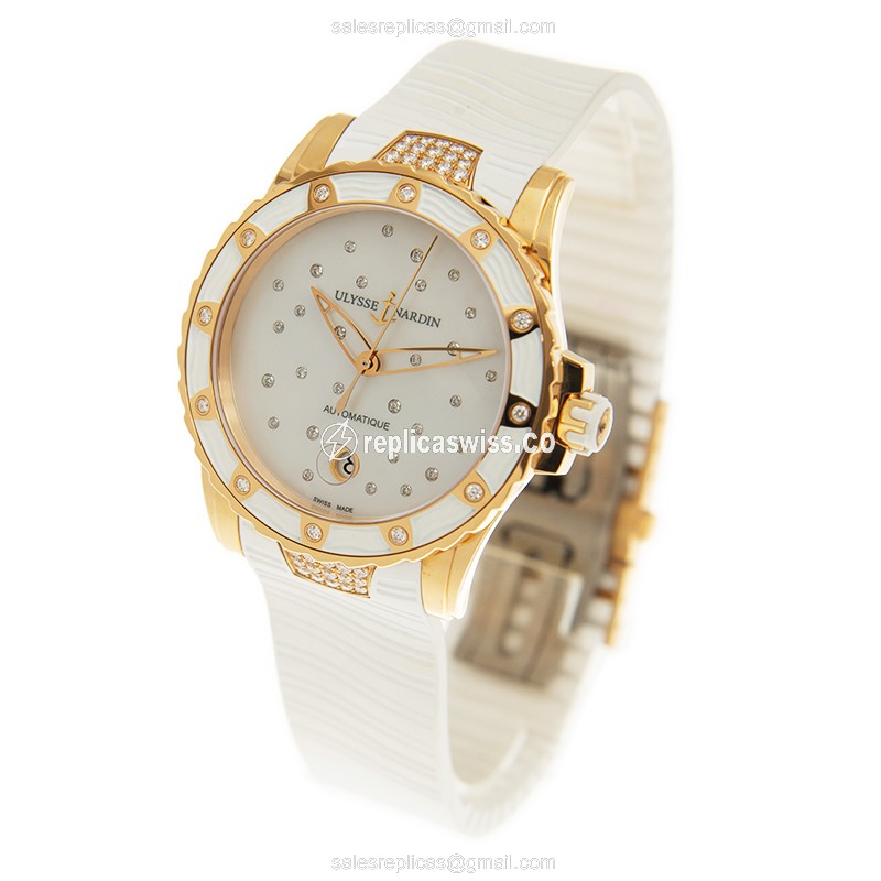 Ulysse Nardin Marine Replica - Automatic - 18kt Rose Gold - White Dial - Rubber Strap - View 3