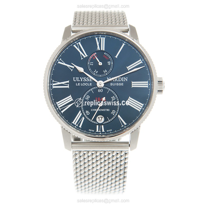 Ulysse Nardin 1183-310-7MIL/43 MARINE Replica - Automatic - Steel Case - Blue Dial - Silver Steel Band - View 2